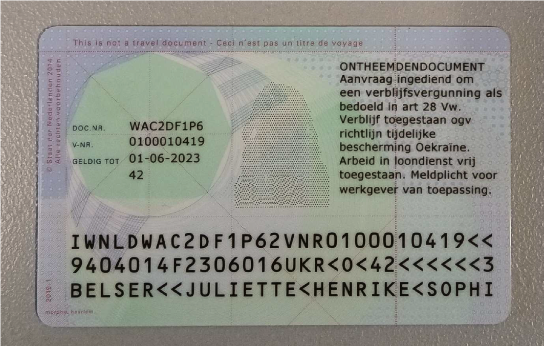 Vreemdelingen Identiteitsbewijs type 0 achterkant