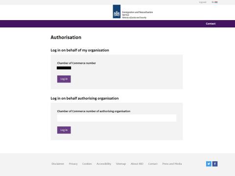 Screenshot of logging in to Business Portal via IND authorisation