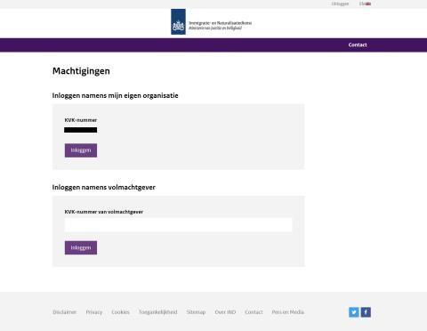 Screenshot van inlogscherm via machtiging van de IND