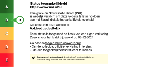 Status accessibility label of https://ind.nl/nl. Follow link to see the full accessibility statement.