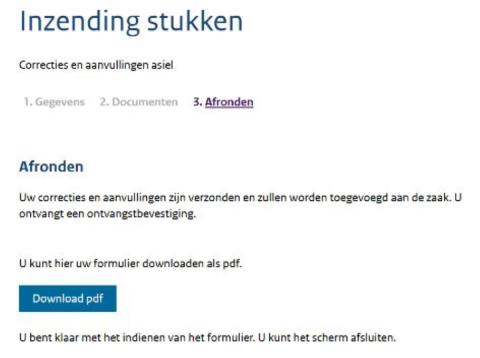 Beeldschermafbeelding Afronden verzenden stukken Portaal voor Advocaten