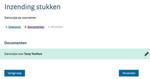 Beeldschermafbeelding inzenden stukken (verzenden) Portaal voor Advocaten