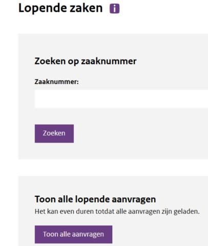 Beeldschermafbeelding hoofdscherm lopende zaken Portaal voor Advocaten
