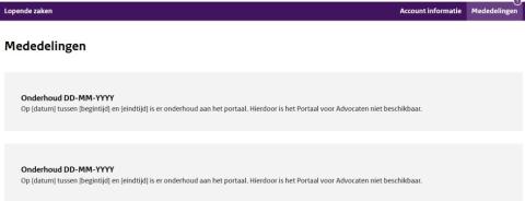 Afbeelding van mededelingen voor het Portaal voor Advocaten