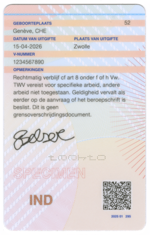 Vreemdelingen Identiteitsbewijs achterzijde type W-document model 2026