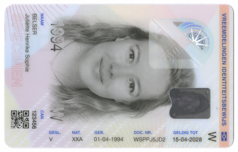 Vreemdelingen Identiteitsbewijs voorzijde type W-document model 2026