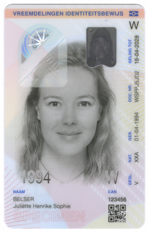 Vreemdelingen Identiteitsbewijs voorzijde type W-document model 2026