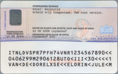 Verblijfsdocument asiel voor gezinslid model 2026 achterkant 