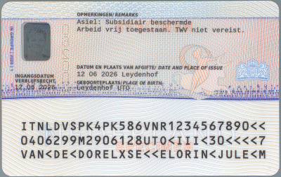 Document asiel voor subsidiair beschermde model 2026 achterkant 
