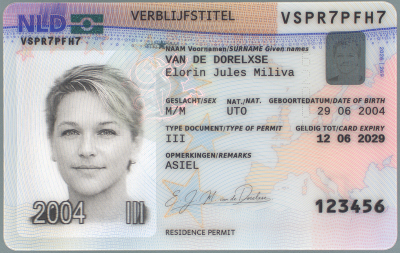 Verblijfsdocument asiel model 2026 voorkant