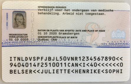 sample image of the back of a residence permit